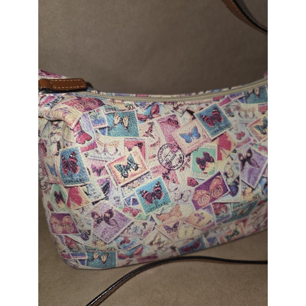 Fossil Vintage 1954 Butterfly Postage Stamp Leather Crossbody Bag Purse Rare Y2K
